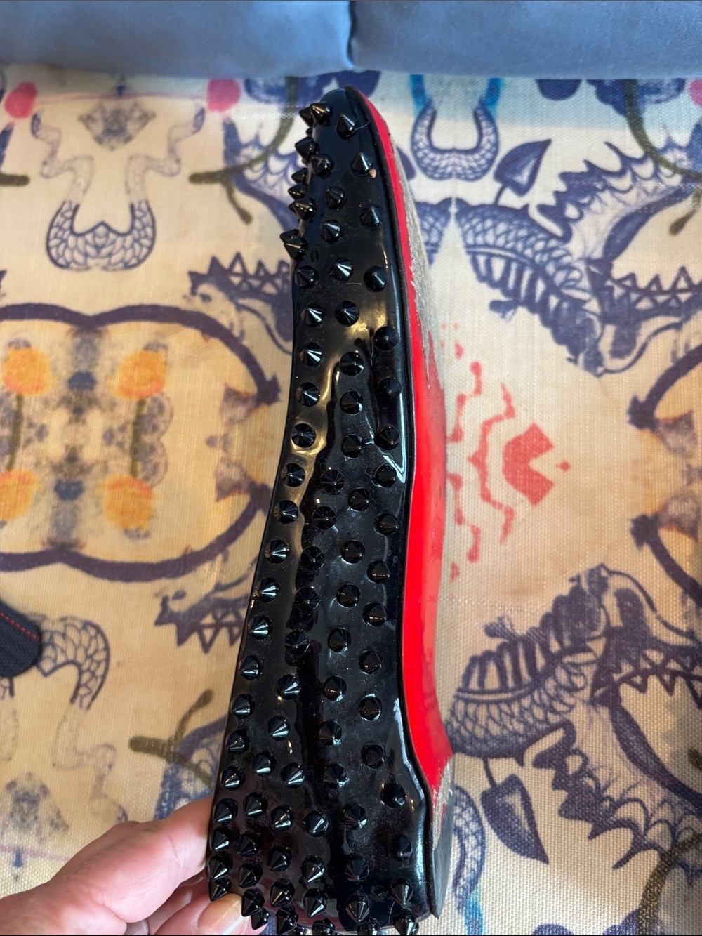 Christian Louboutin Black Patent Spike-Embellished Ballet Flats - Picture 4 of 8